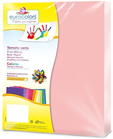 [Paq. Hoja Color Rosa Pastel Euro] Eurocolors Paquete de Hoja Color Rosa Pastel