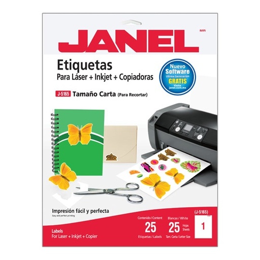 [Etiqueta Carta J-5165 25h] Janel Etiquetas Adhesivas Blancas Tamaño Carta J-5165 25H