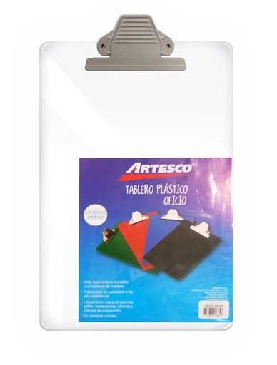 [Tabla Plástico Oficio] Artesco Tabla Con Clip Plástico Tamaño Oficio